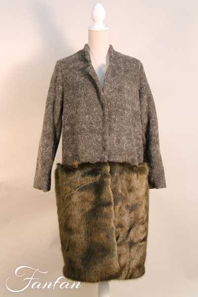 Kontessa Green coat wool and fake Mohair fur