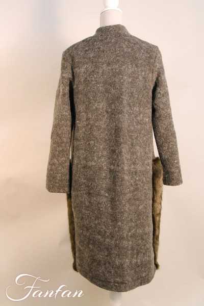 Kontessa Green coat wool and fake Mohair fur