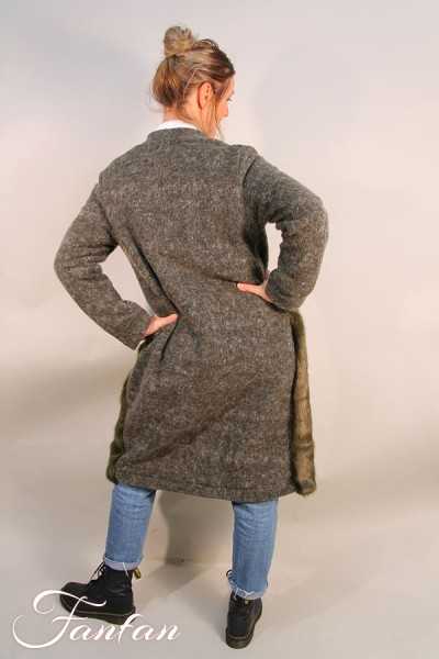 Kontessa Green coat wool and fake Mohair fur