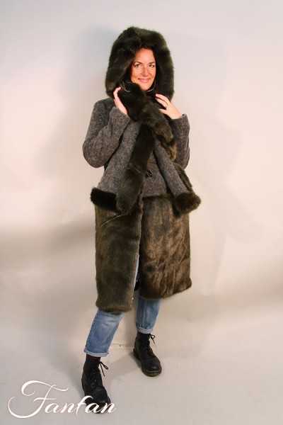 Kontessa Manteau vert Laine et fausse fourrure Mohair