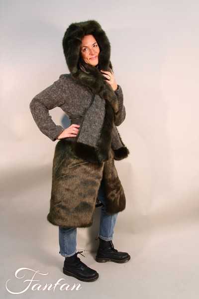 Kontessa Manteau vert Laine et fausse fourrure Mohair