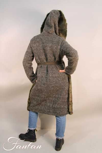 Kontessa Green coat wool and fake Mohair fur