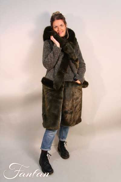 Kontessa Manteau vert Laine et fausse fourrure Mohair