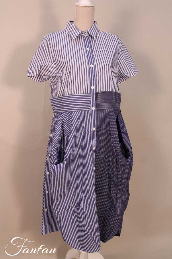 blue white striped dress