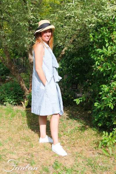 Les Filles d'Ailleurs Robe à jabot blue stripes R980