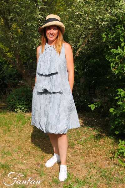 Les Filles d'Ailleurs Robe à jabot blue stripes R980