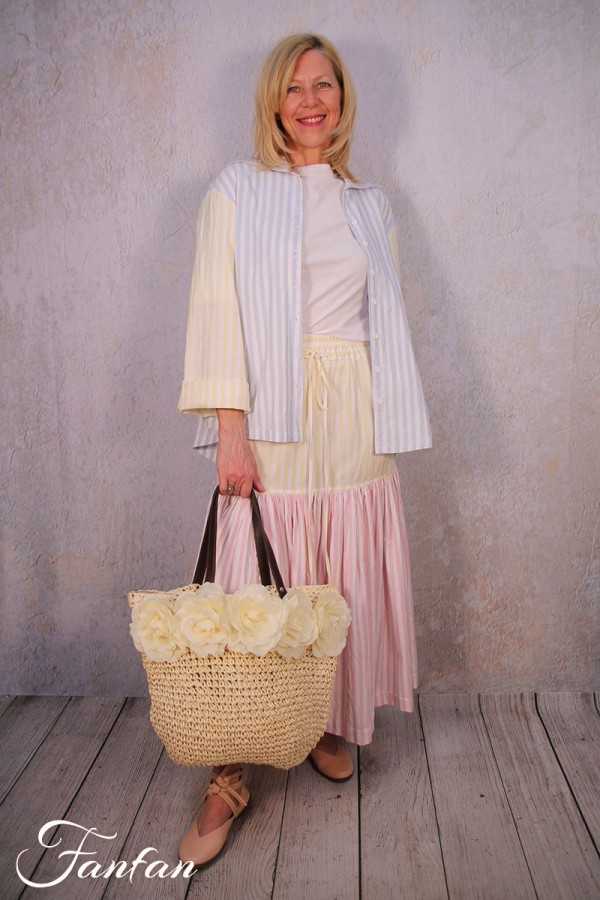 Les Filles d'Ailleurs Jupe rayée Pink up Yellow J573