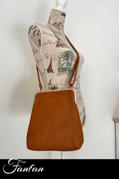 Volker Lang Sac à main à fermoir Clic Clac en cuir LOLA Nappa Tawny