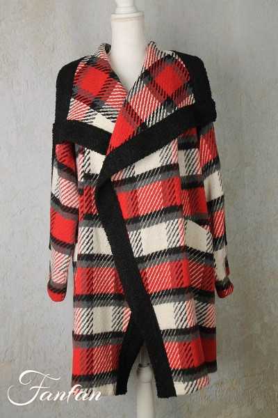 Alain Murati Manteau à carreaux noir et rouge W23-7890GD