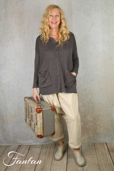 Grizas Veste à capuche en maille lin 61041-BL154 gris
