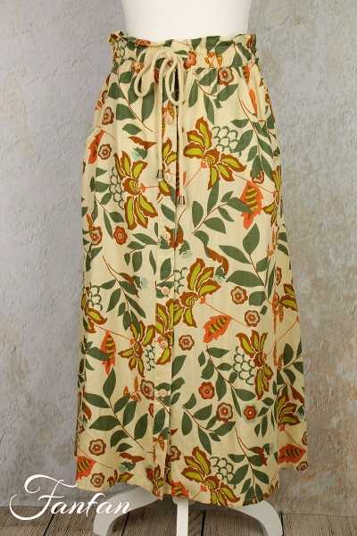 Van-Dos Jupe en lin à fleurs vertes 66975933