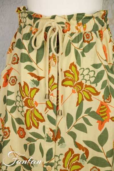 Van-Dos Jupe en lin à fleurs vertes 66975933