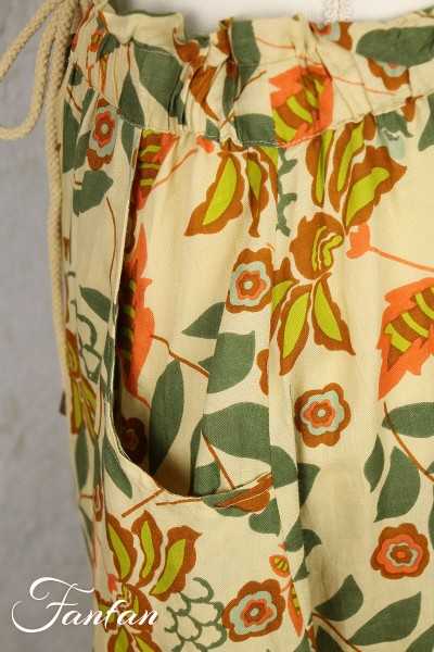 Van-Dos Jupe en lin à fleurs vertes 66975933