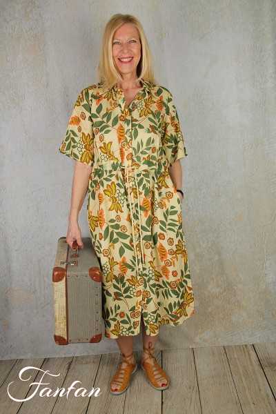 Van-Dos Robe en lin à fleurs vertes 67575931