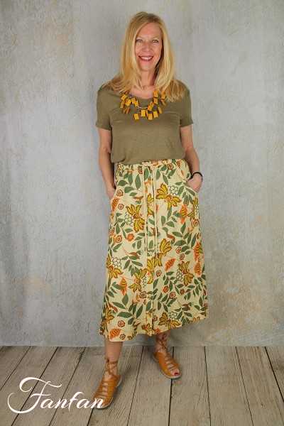 Van-Dos Jupe en lin à fleurs vertes 66975933