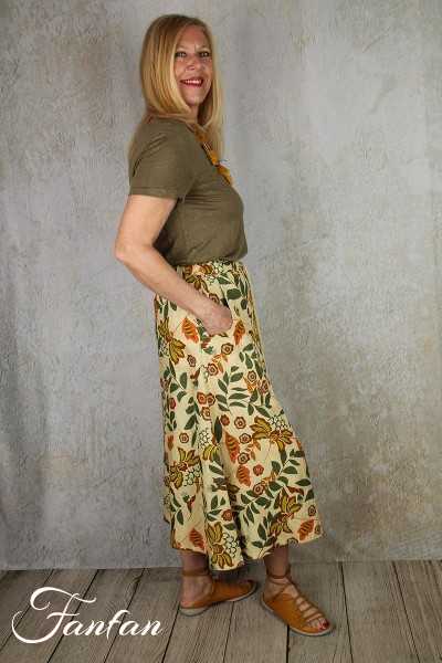 Van-Dos Jupe en lin à fleurs vertes 66975933