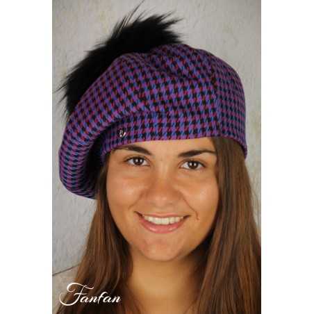 Rabionek Chapeau béret pied de poule violet S22.20PPNJ