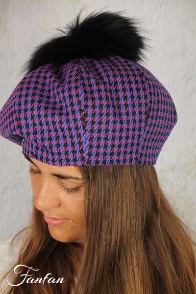 Rabionek Chapeau béret pied de poule violet S22.20PPNJ