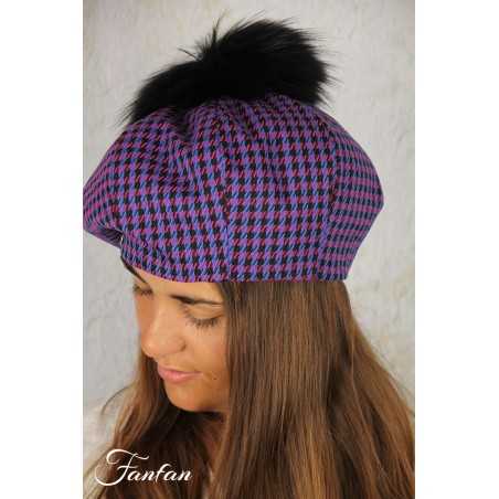 Rabionek Chapeau béret pied de poule violet S22.20PPNJ