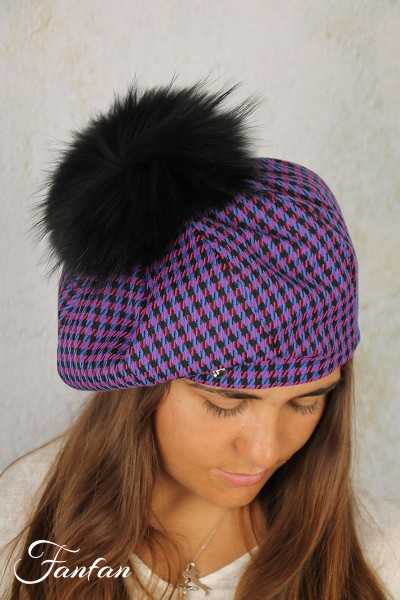 Rabionek Chapeau béret pied de poule violet S22.20PPNJ