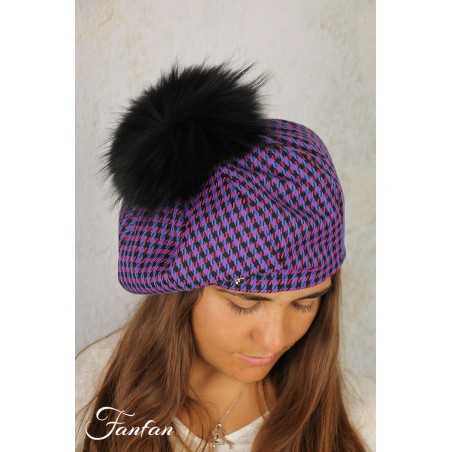 Rabionek Chapeau béret pied de poule violet S22.20PPNJ
