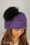 Rabionek Chapeau béret pied de poule violet S22.20PPNJ