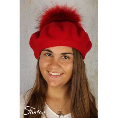 Rabionek Béret en laine rouge avec pompon BA23.01TPNJ