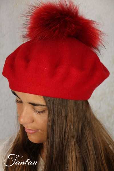 Rabionek Béret en laine rouge avec pompon BA23.01TPNJ