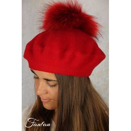 Rabionek Béret en laine rouge avec pompon BA23.01TPNJ
