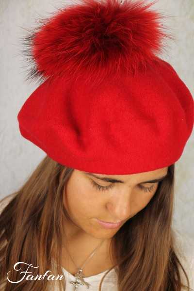Rabionek Béret en laine rouge avec pompon BA23.01TPNJ
