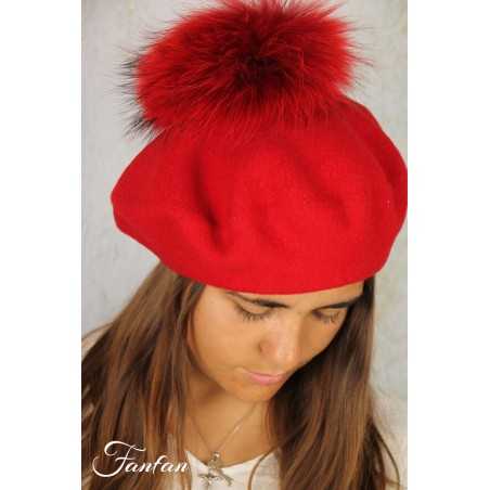 Rabionek Béret en laine rouge avec pompon BA23.01TPNJ