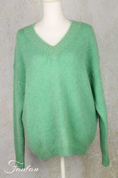 Tricot d'O Pullover vert eau fait main Kid Mohair