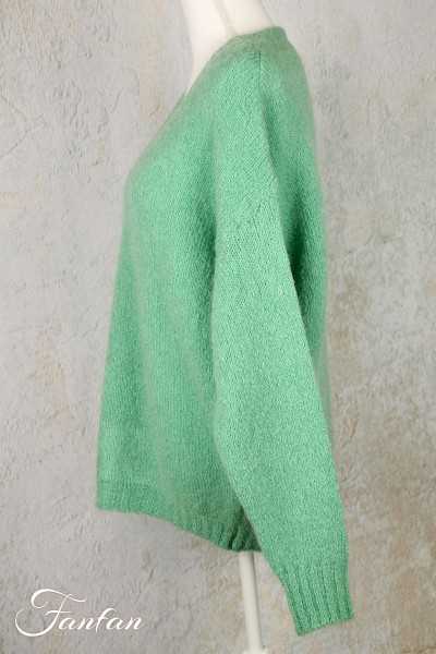 Tricot d'O Pullover vert eau fait main Kid Mohair