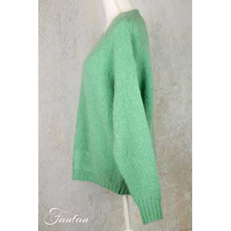 Tricot d'O Pullover vert eau fait main Kid Mohair