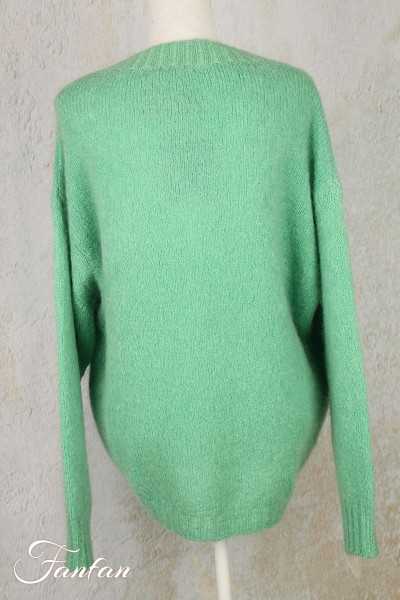 Tricot d'O Pullover vert eau fait main Kid Mohair