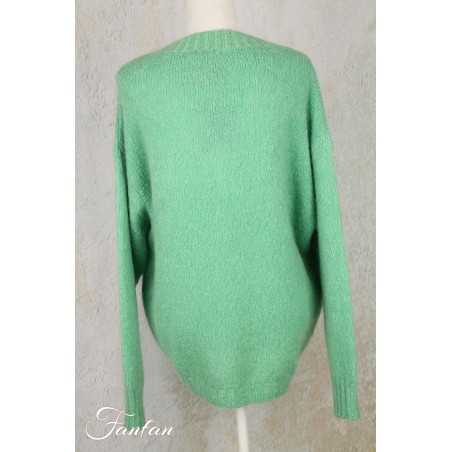 Tricot d'O Pullover vert eau fait main Kid Mohair