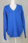 Tricot d'O Pullover bleu cobalt fait main Kid Mohair