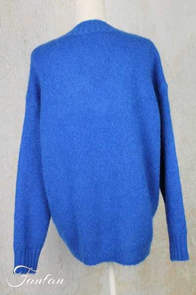 Tricot d'O Pullover bleu cobalt fait main Kid Mohair