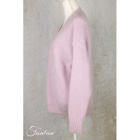 Tricot d'O Pullover lilas-rose poudré fait main Kid Mohair