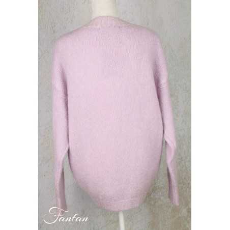 Tricot d'O Pullover lilas-rose poudré fait main Kid Mohair