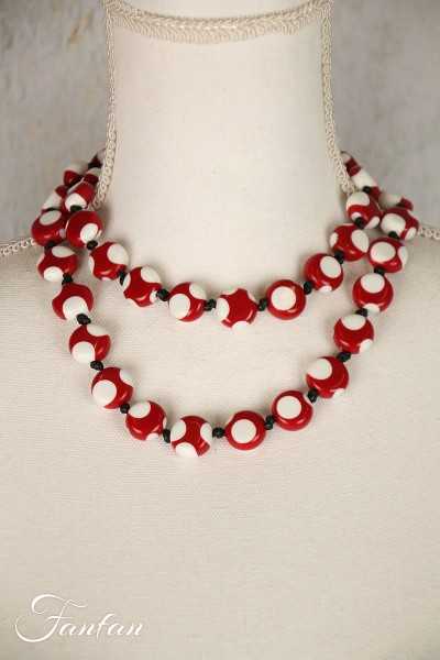 Sobral Sautoir Obsession dots rouge et blanc résine