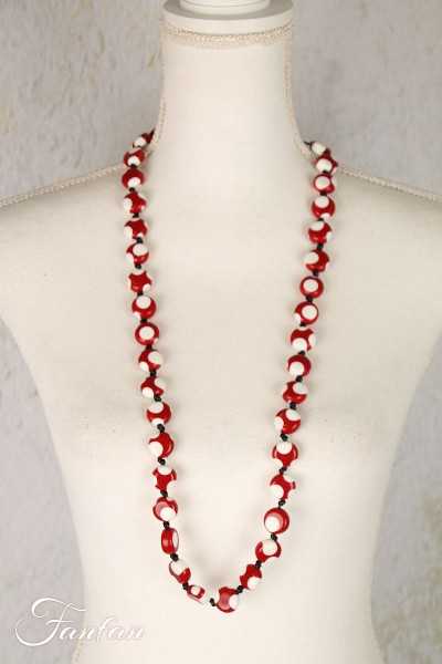 Sobral Sautoir Obsession dots rouge et blanc résine