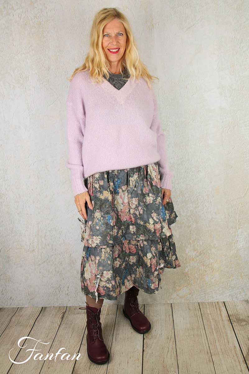 Les Tricots d'O Pullover lilas-rose poudré fait main Kid Mohair