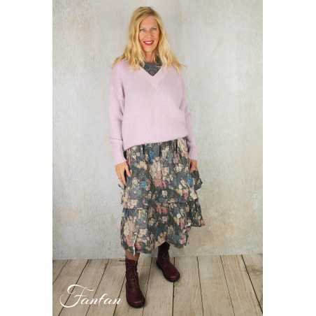 Les Tricots d'O Pullover lilas-rose poudré fait main Kid Mohair