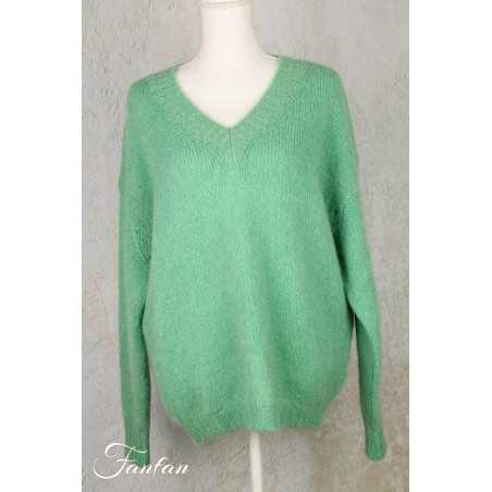 Les Tricots d'O Pullover vert eau fait main Kid Mohair