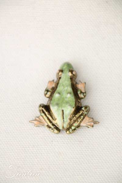 Zazou Broche Grenouille métal et émail vert