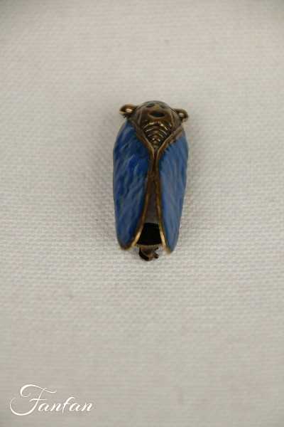 Zazou Broche Cigale métal et émail bleu