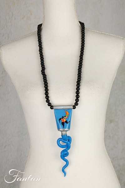 Niki Boden Sautoir perles et tube de peinture Niki De Saint Phalle bleu