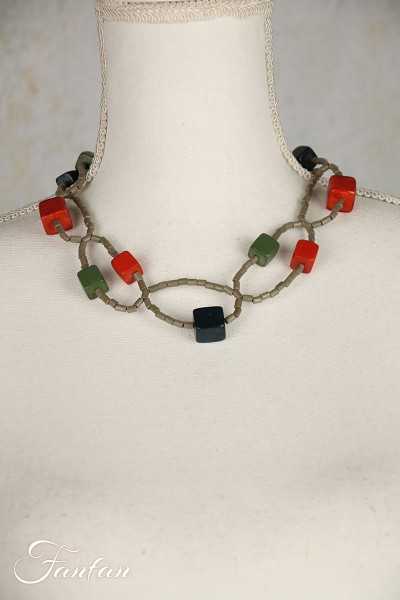 Fanny Fouks Collier ras-du-cou rouille, bleu, vert