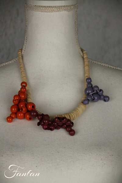 Fanny Fouks Collier raz-du-cou bois mauve, rouille et prune